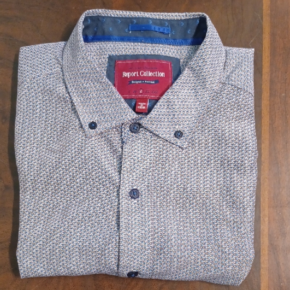 Report Collection Blue Casual Button Down Shirt with Subtle Pattern